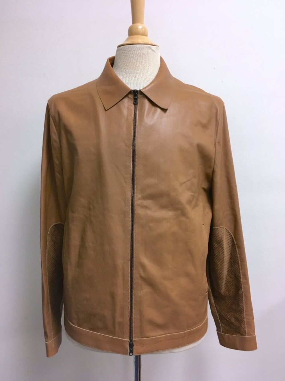 NEIL BARRETT brown LEATHER ZIP MOTO JACKET ITALY L